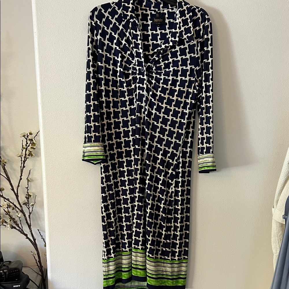 Laundry By Shelli Segal Navy and Green Geometric Dress